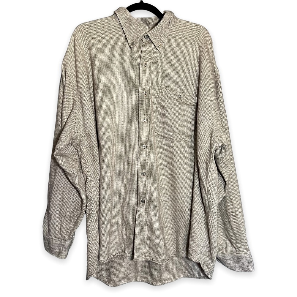 Coldwater Creek Men’s Creme & Gray Sweater Knit Long Sleeve Button Down Shirt
